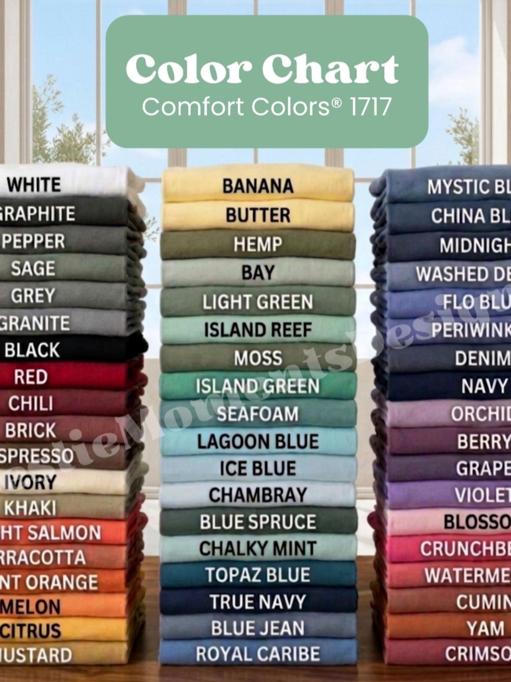 Comfort Colors Stacked Tee Color Chart - Assorted Neutrals & Brights